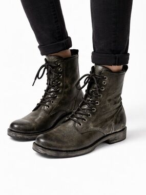 Frye Black Leather Lace-Up Ankle Boots